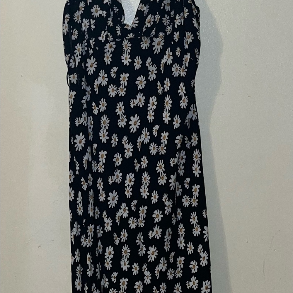 Petal & Pup Black Midi Dress with White Daisy Print
